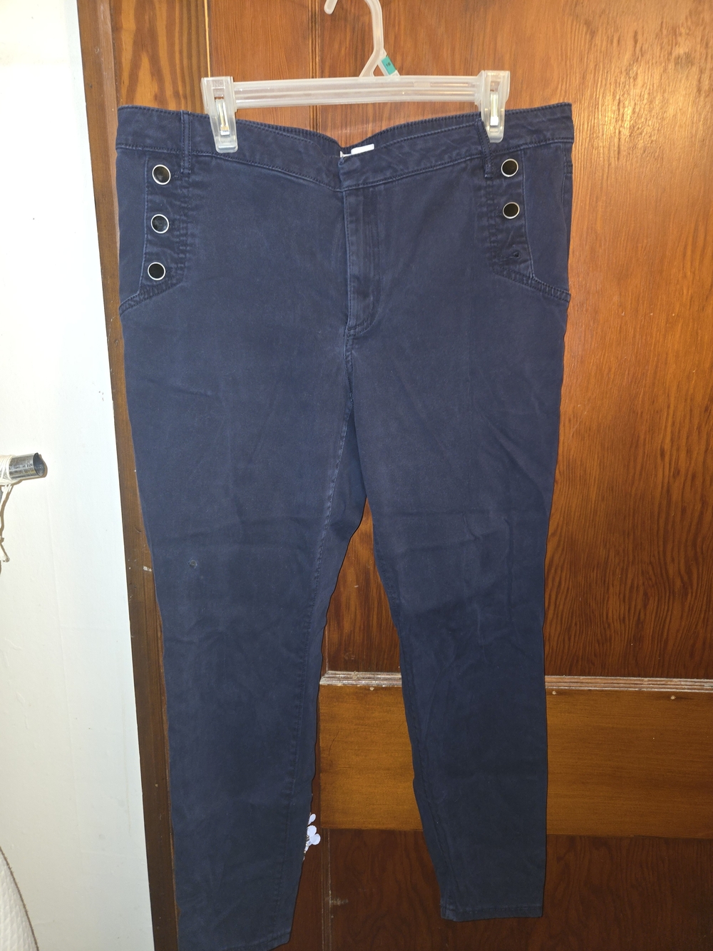 LOFT Navy Straight Leg Pants with Grommet Side Detail
